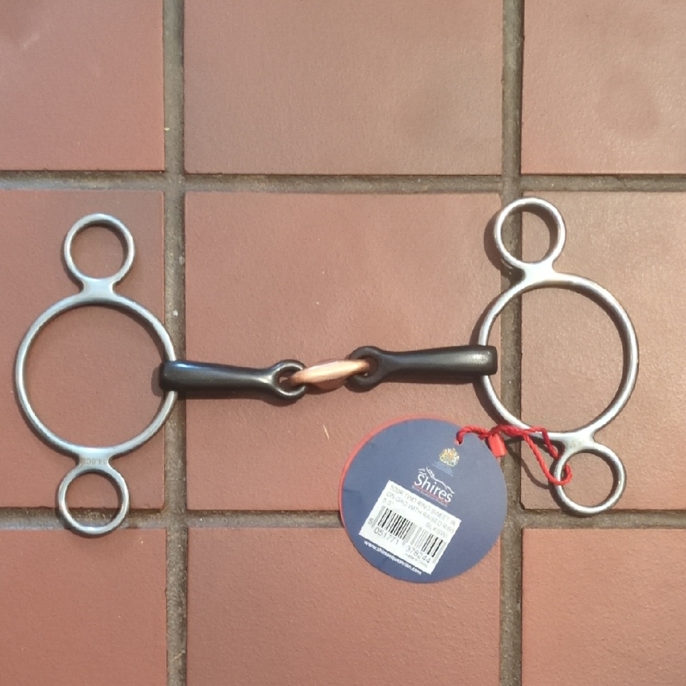 Shires Gag Horse Bit with Black and Silver Rings